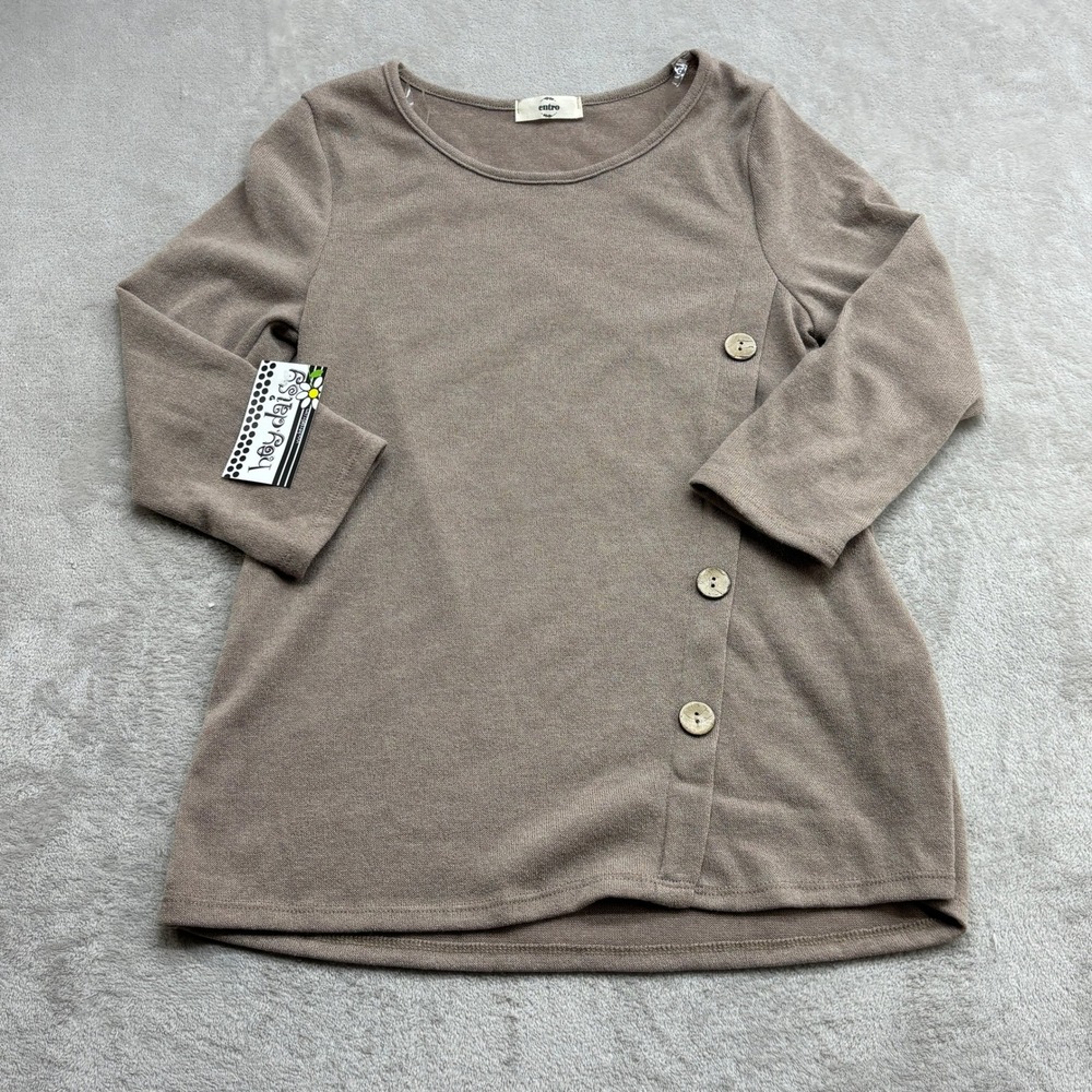 Entro Tunic Top Women S Latte Brown Button Detail 3/4 Sleeve Beutral Cozy Fall